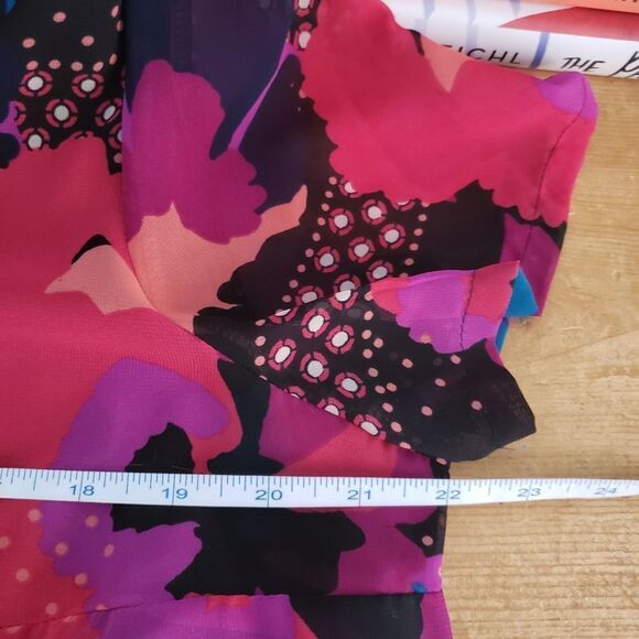 🦋3/$20 Dana Buchman Large Pink Purple Print Short Sleeve Layered Boxy Top - Picture 7 of 9